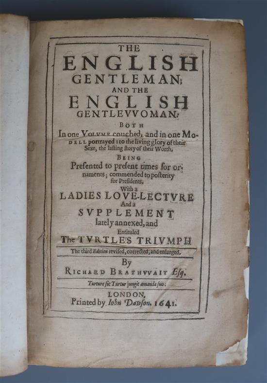 Braithwaite, Richard - The English Gentleman, and English Gentlewoman, 3rd edition, folio, rebacked calf,
